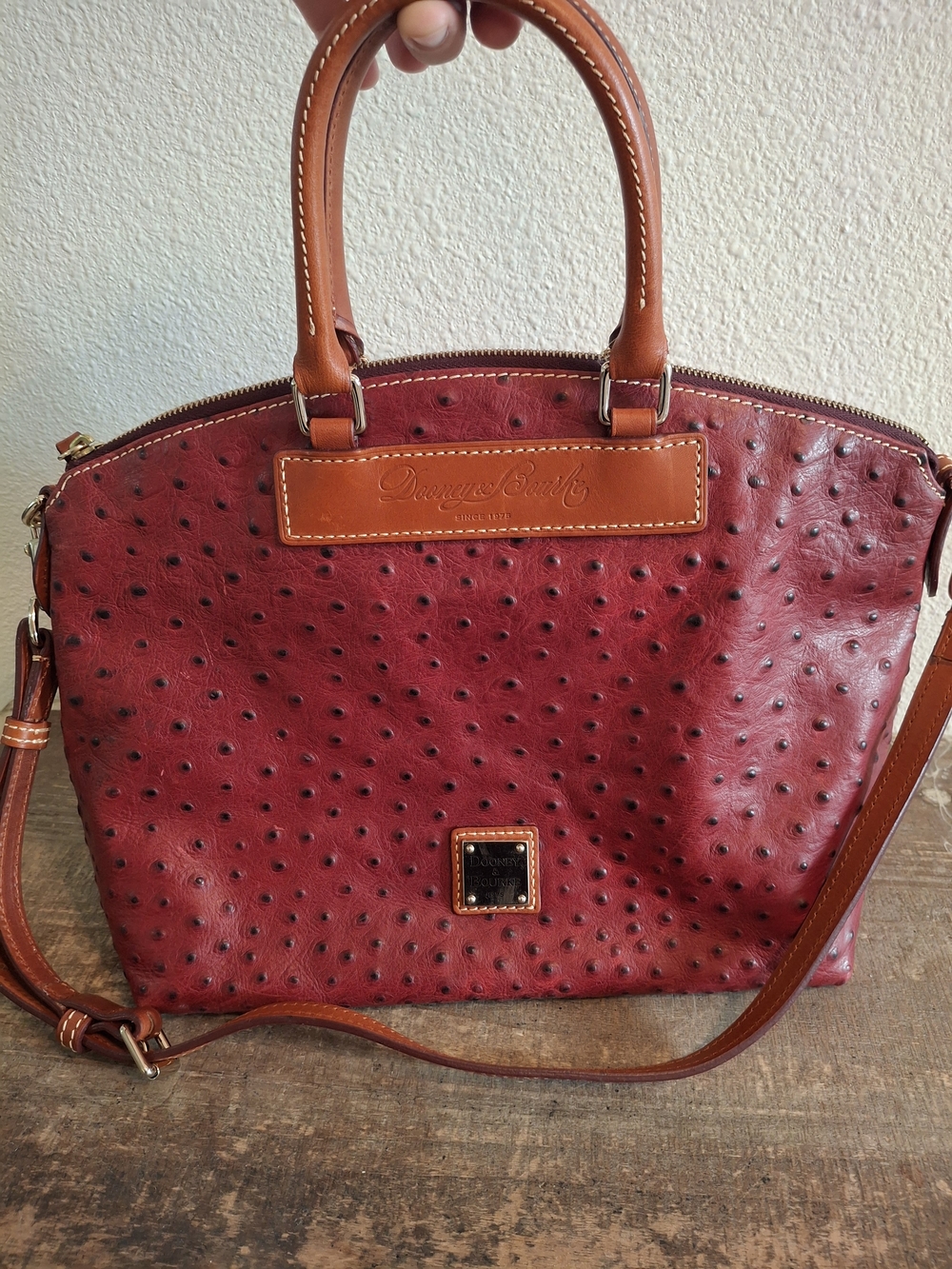 Florentine Vacchetta LeatherDooney & Bourke Red Ostrich-Embossed Satchel